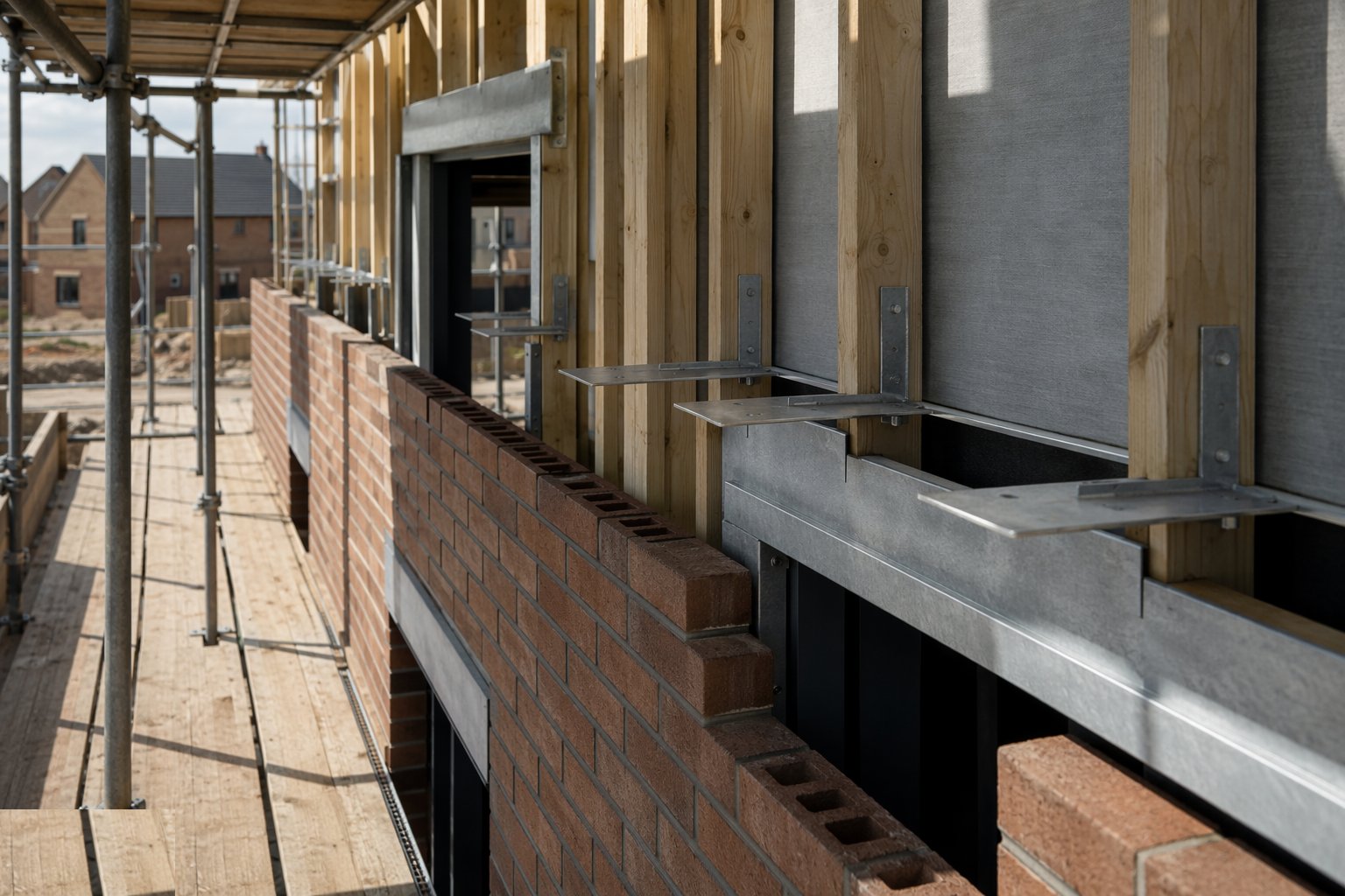 Set out and fix the support system — Brickwork outer leaf, step 1