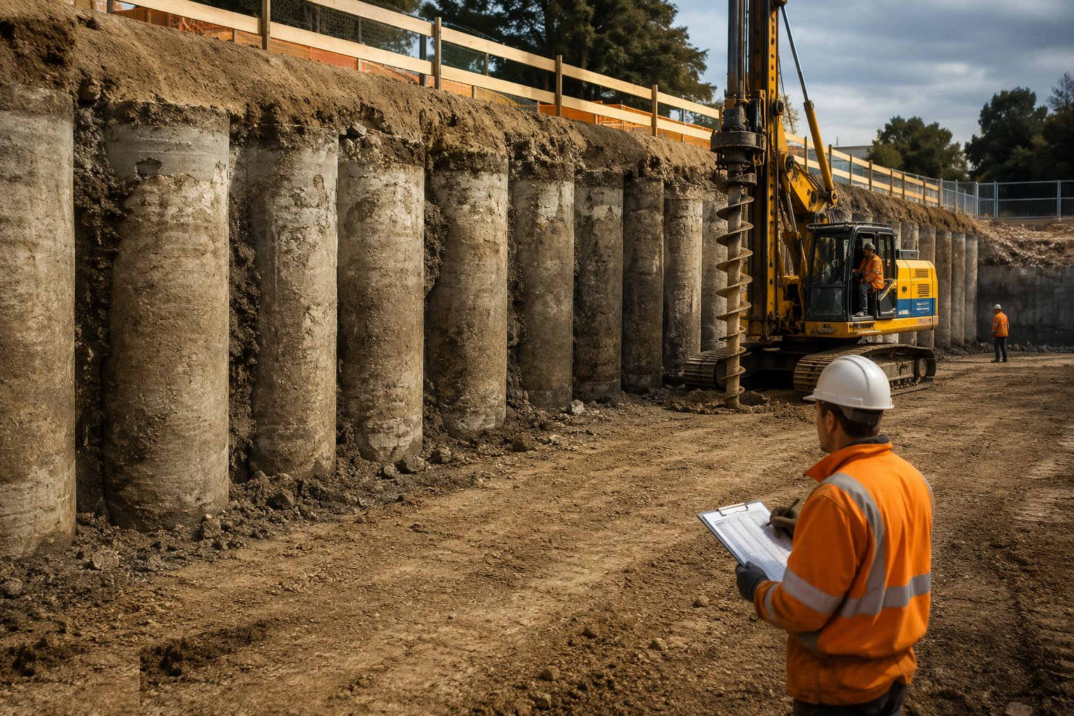 Bore the piles in sequence — Contiguous pile walls, step 2