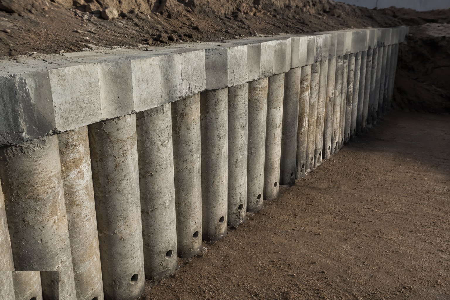 Trim, face and drain — Contiguous pile walls, step 4