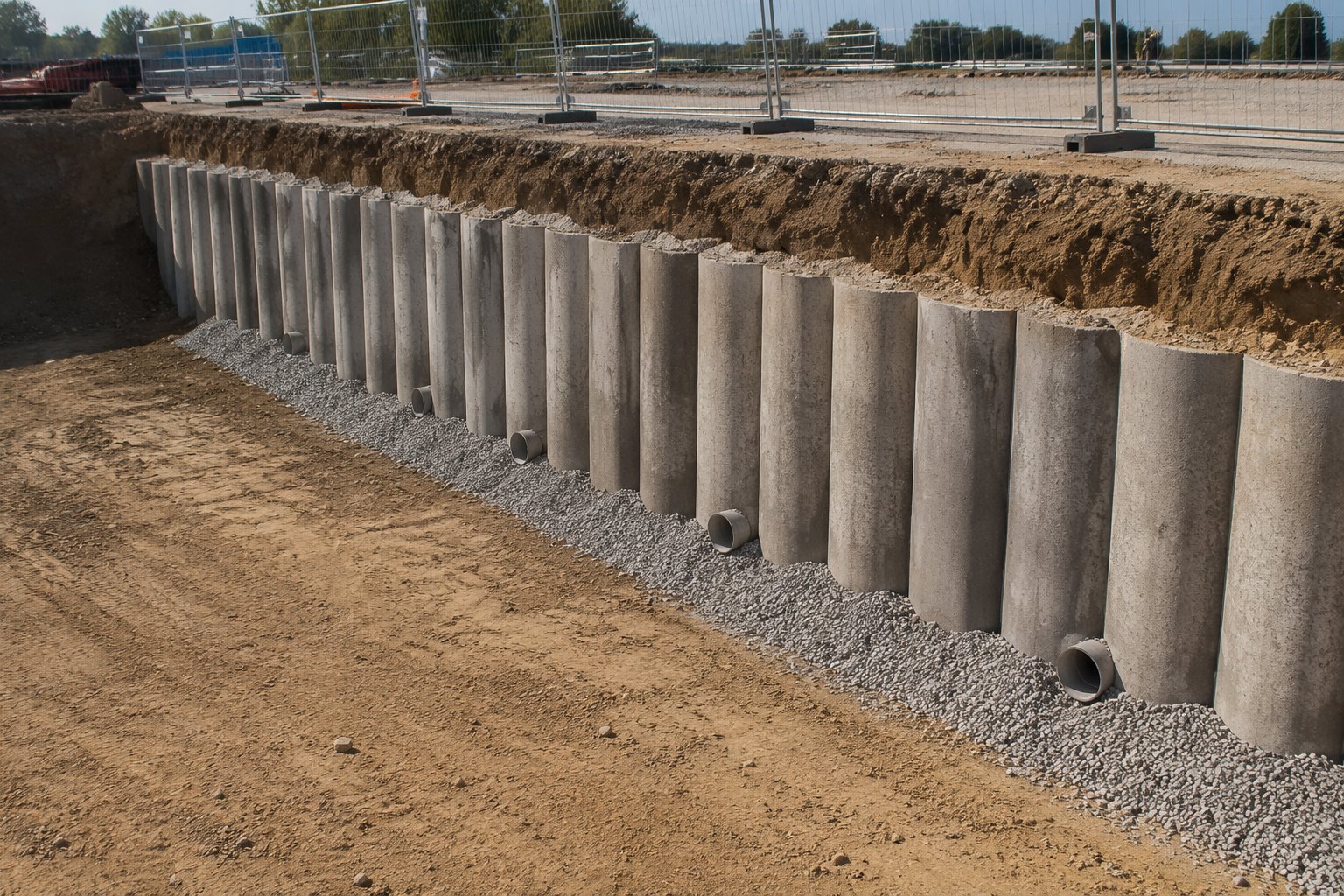 Build the inner wall and commission the drainage — Contiguous pile walls, step 5