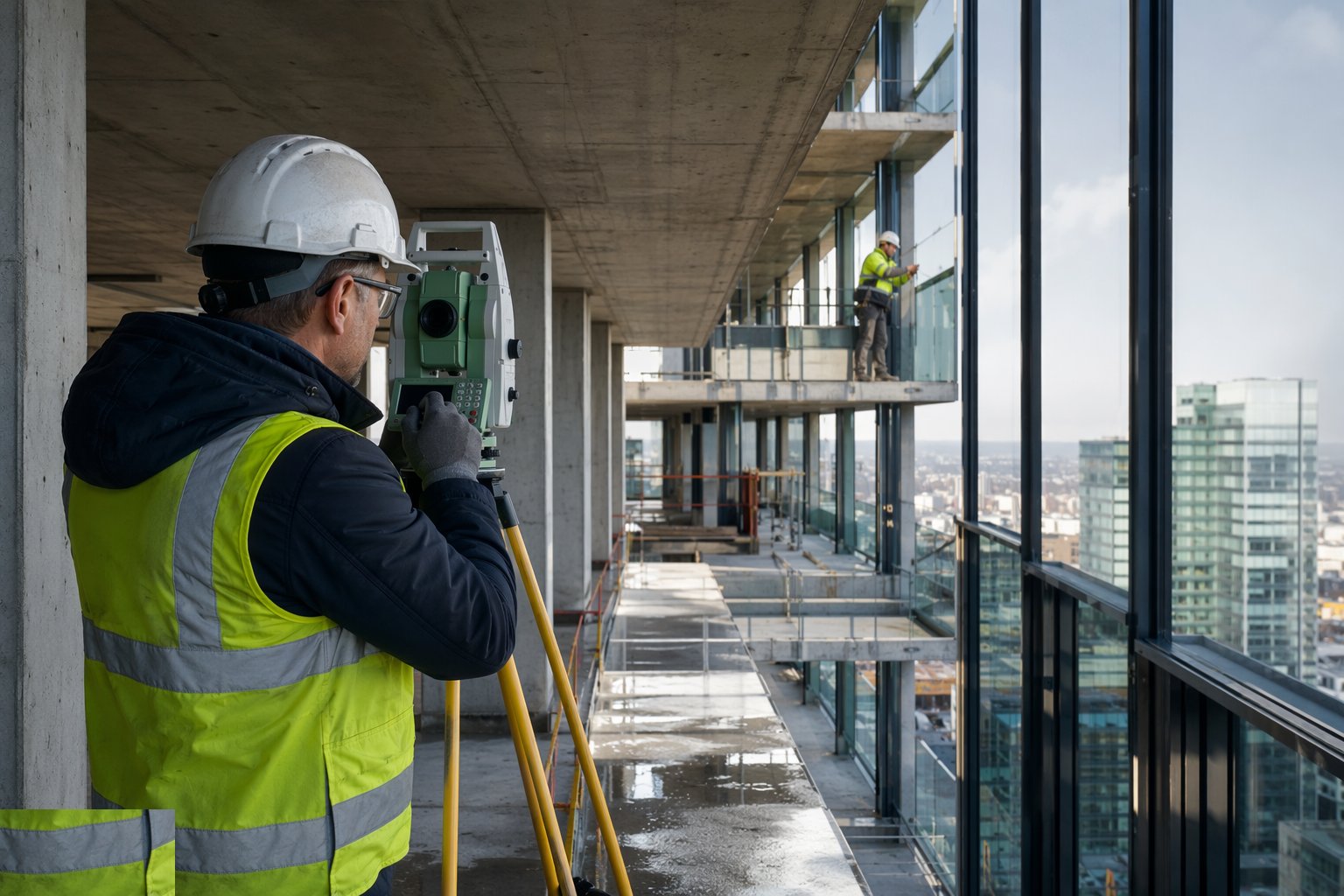 Survey the frame and set the bracket datums — Curtain walling: unitised and stick, step 1