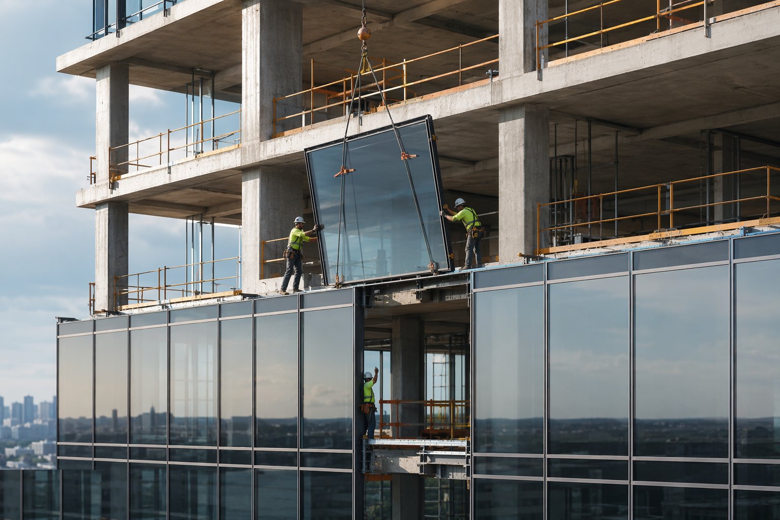 Erect the grid or land the panels — Curtain walling: unitised and stick, step 3
