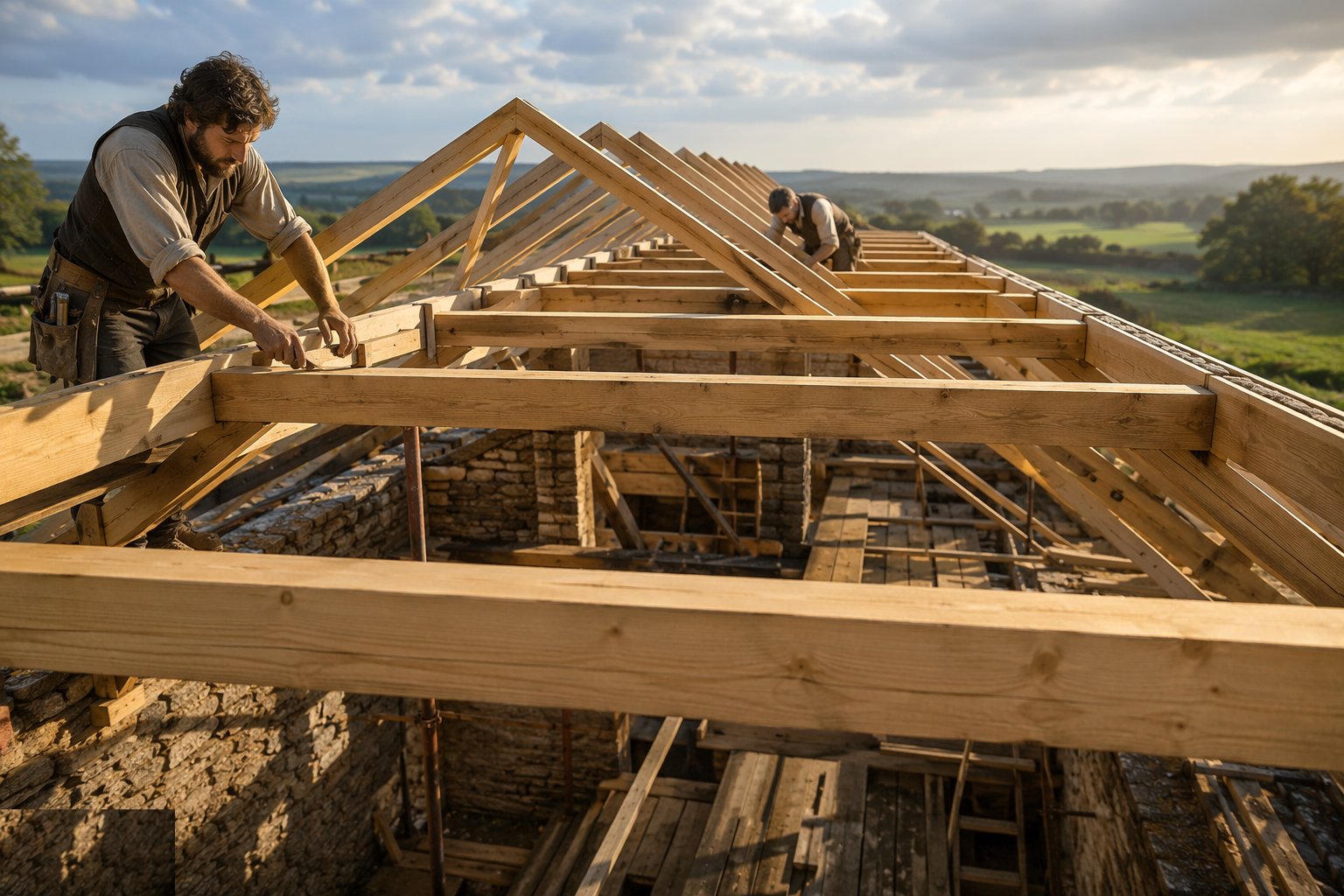 Install purlins, struts and collars — Cut roofs and traditional carpentry, step 3