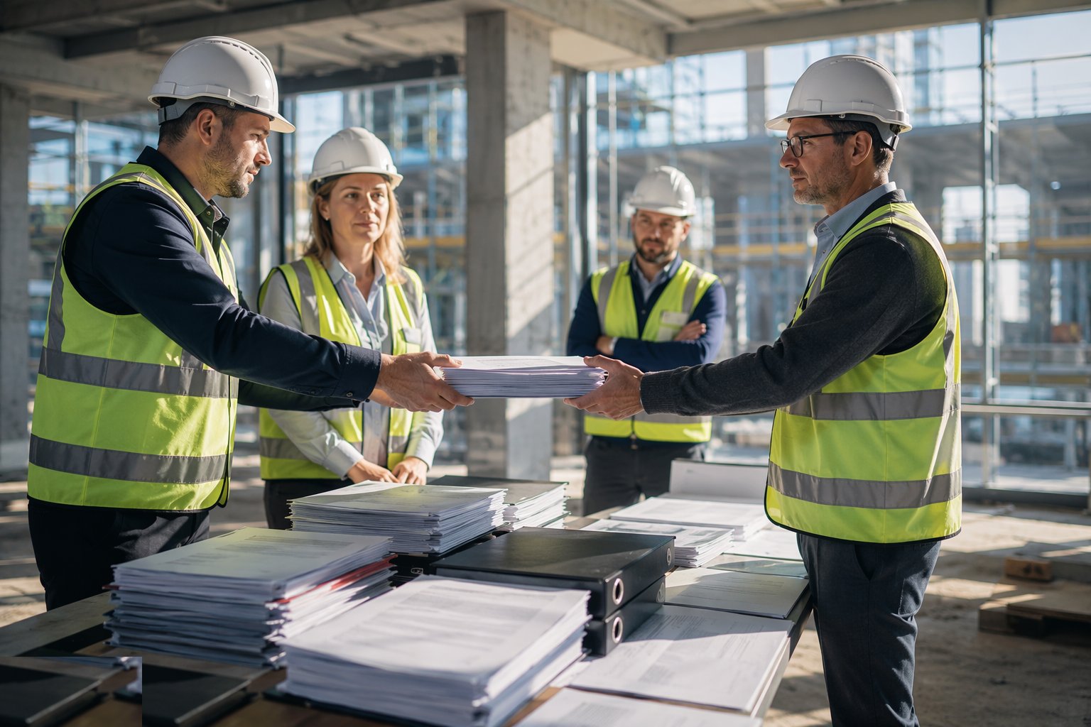 Issue drafts, review, finalise — Documentation: O&M, H&S file, warranties, step 6