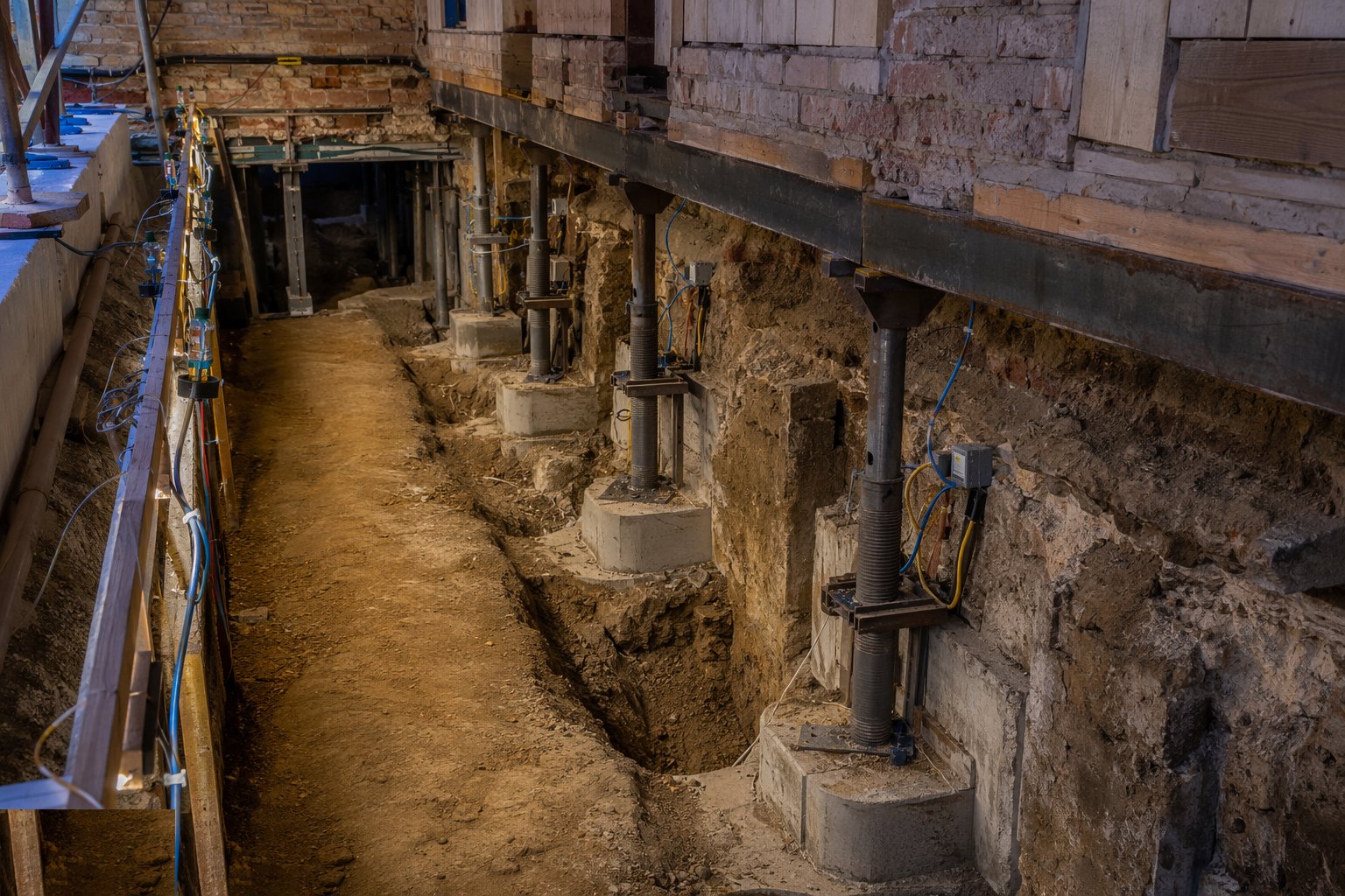 Set up monitoring, protection and temporary works — Domestic cellars and underpinning, step 2