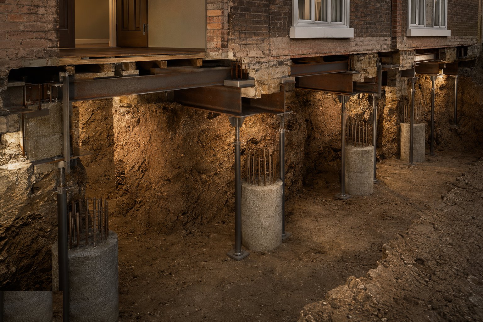 Excavate the first phase of bays — Domestic cellars and underpinning, step 3