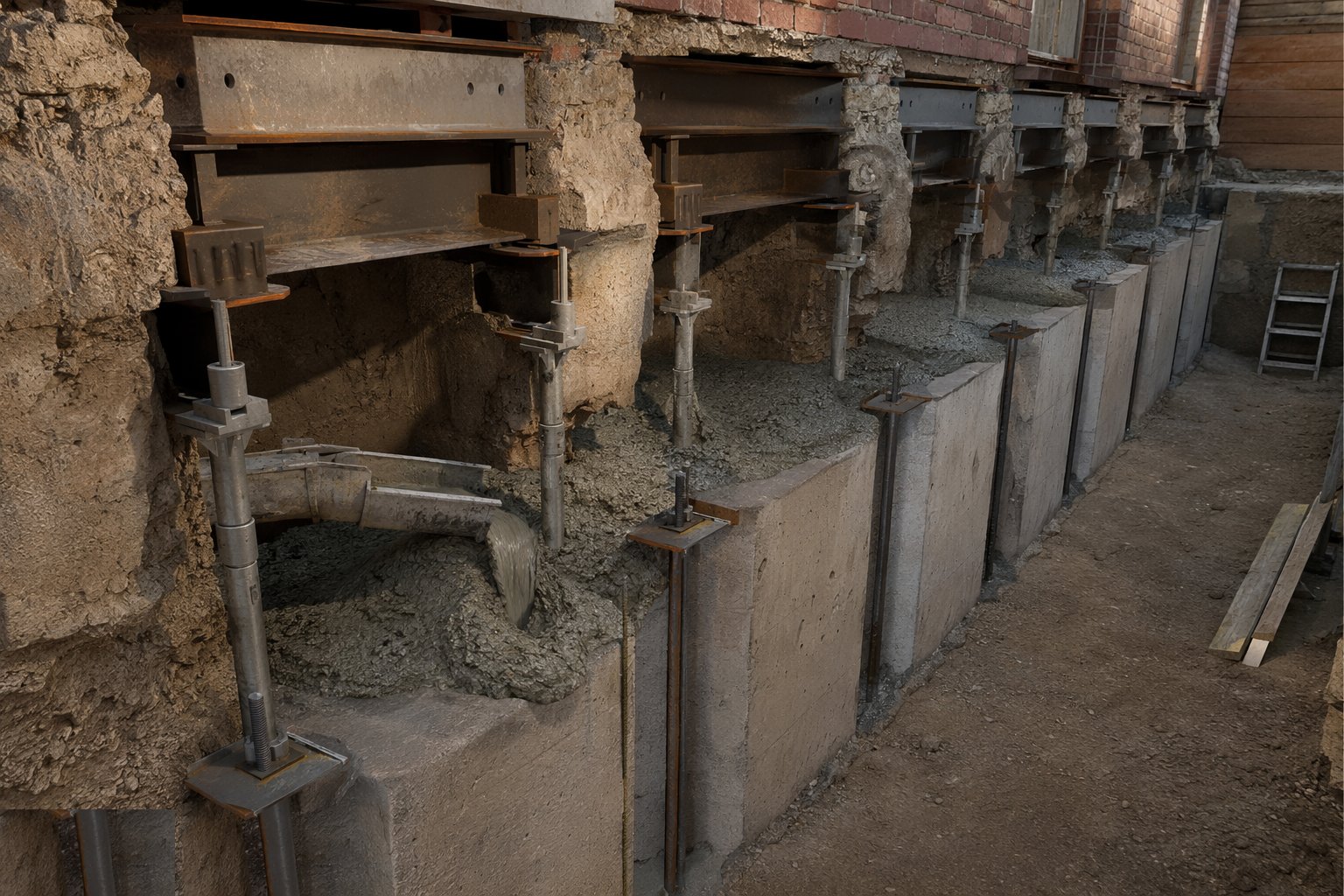 Cast and pin the underpinning bays — Domestic cellars and underpinning, step 4