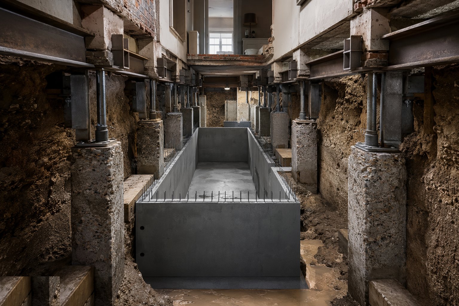 Excavate the core and cast the waterproof box — Domestic cellars and underpinning, step 6