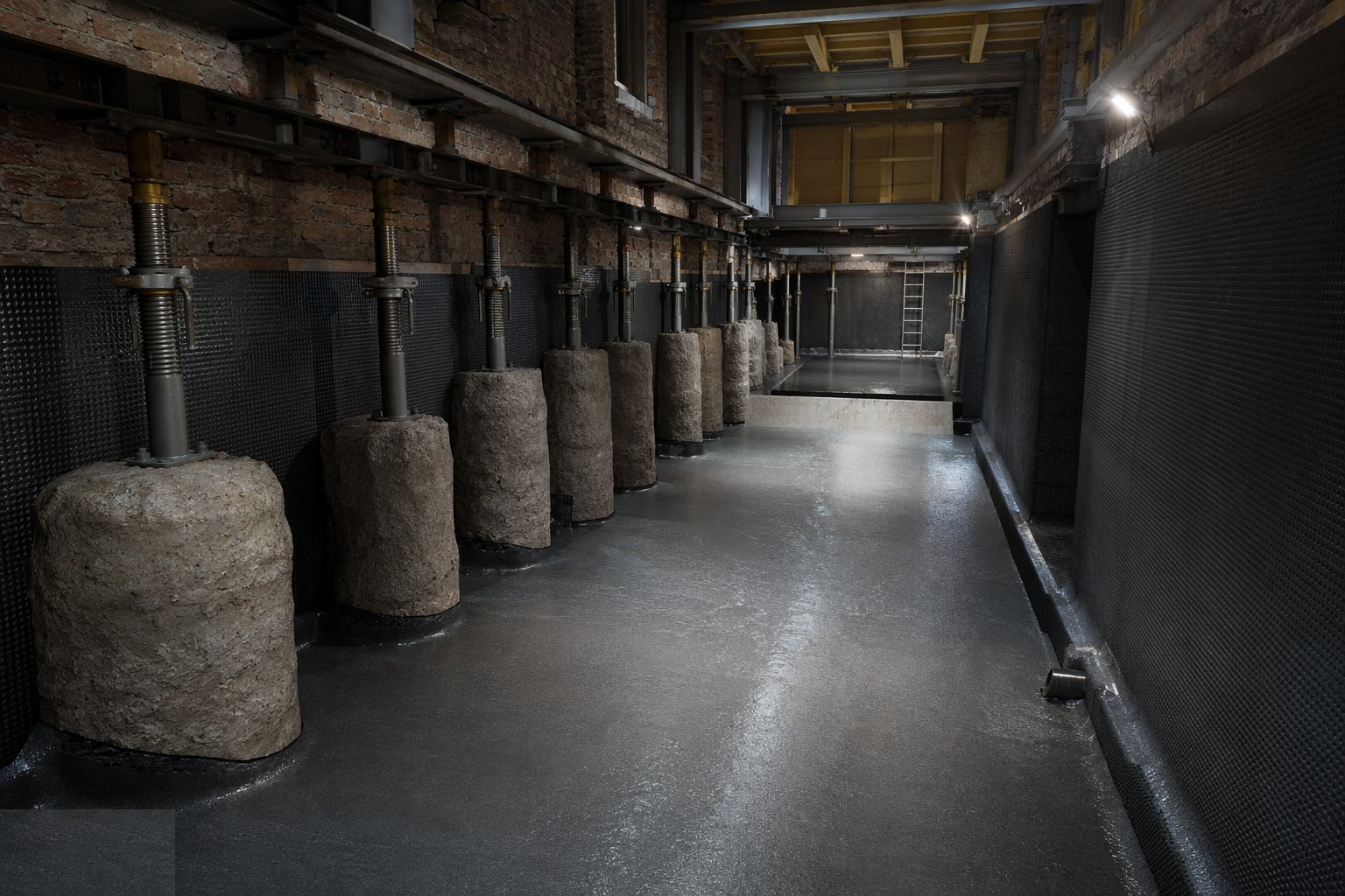 Waterproof to BS 8102 and commission the drainage — Domestic cellars and underpinning, step 7