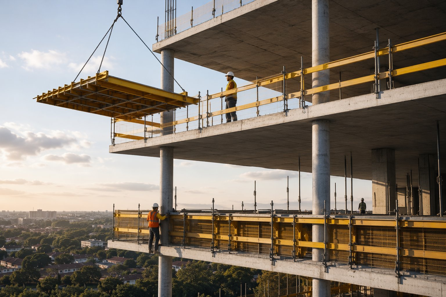 Fly the tables and set the edge — Flat slab frames, step 1