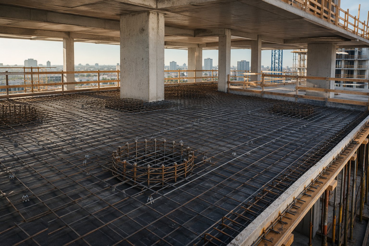 Fix the bottom mat and the punching shear cages — Flat slab frames, step 2