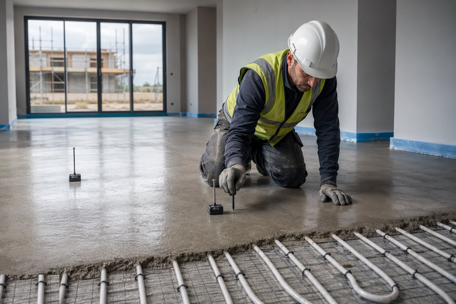 Test moisture and release the finishes — Flowing (anhydrite/cement) screed, step 6