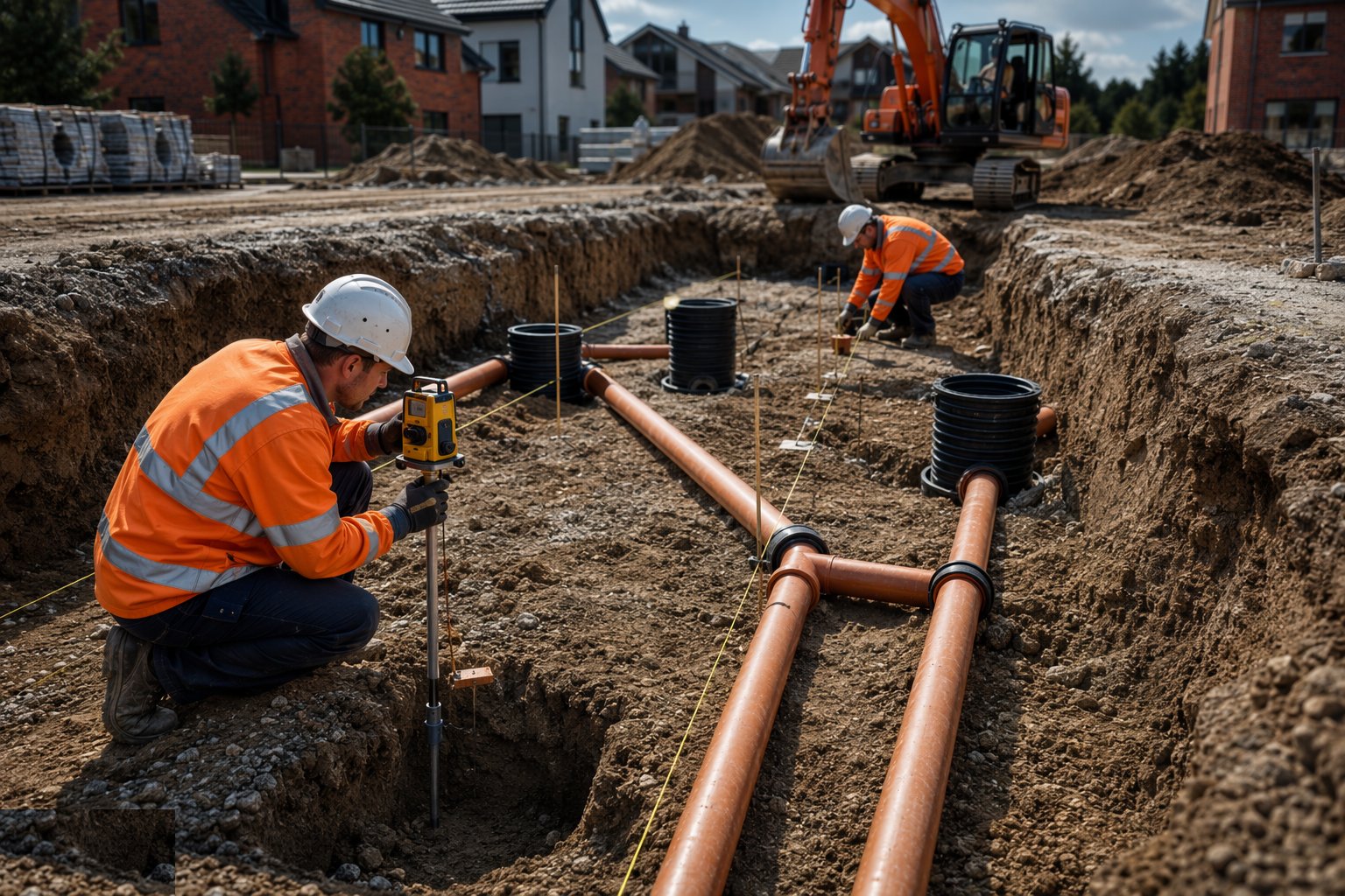 Set out the runs and chambers — Foul and surface water drainage, step 1