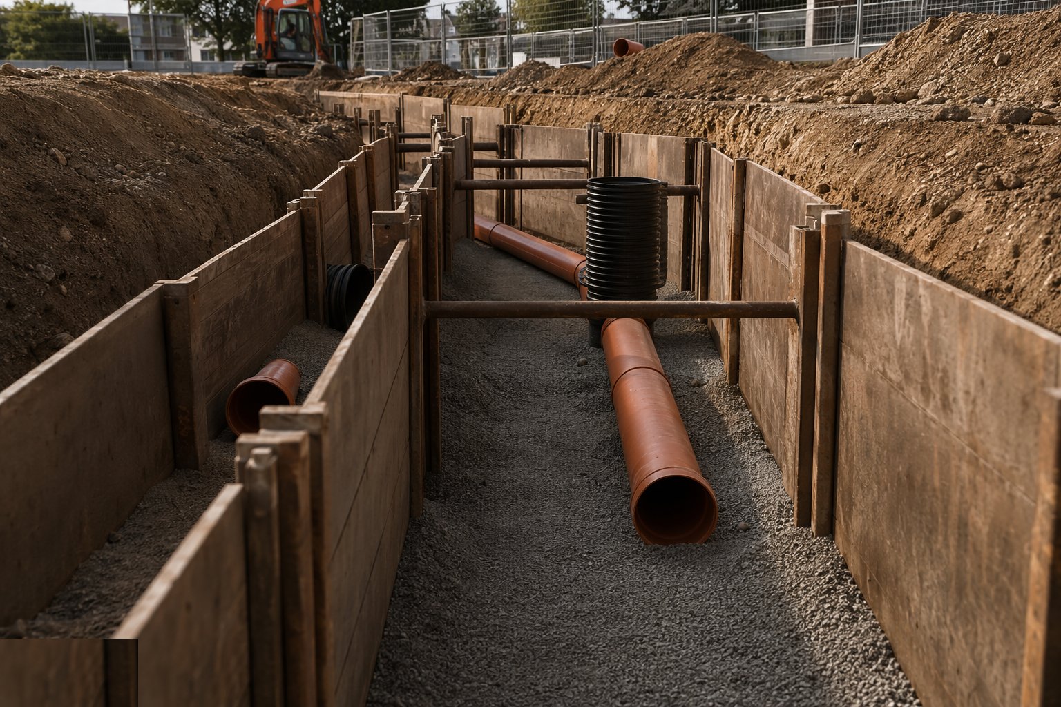 Excavate and bed — Foul and surface water drainage, step 2