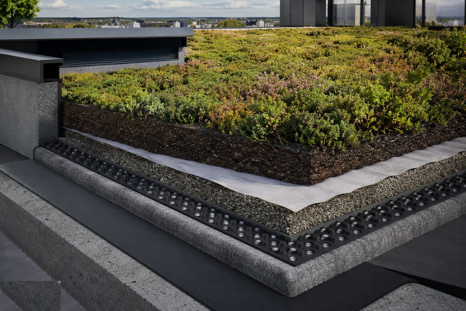 Install protection, drainage and the build-up — Green and inverted roofs, step 4