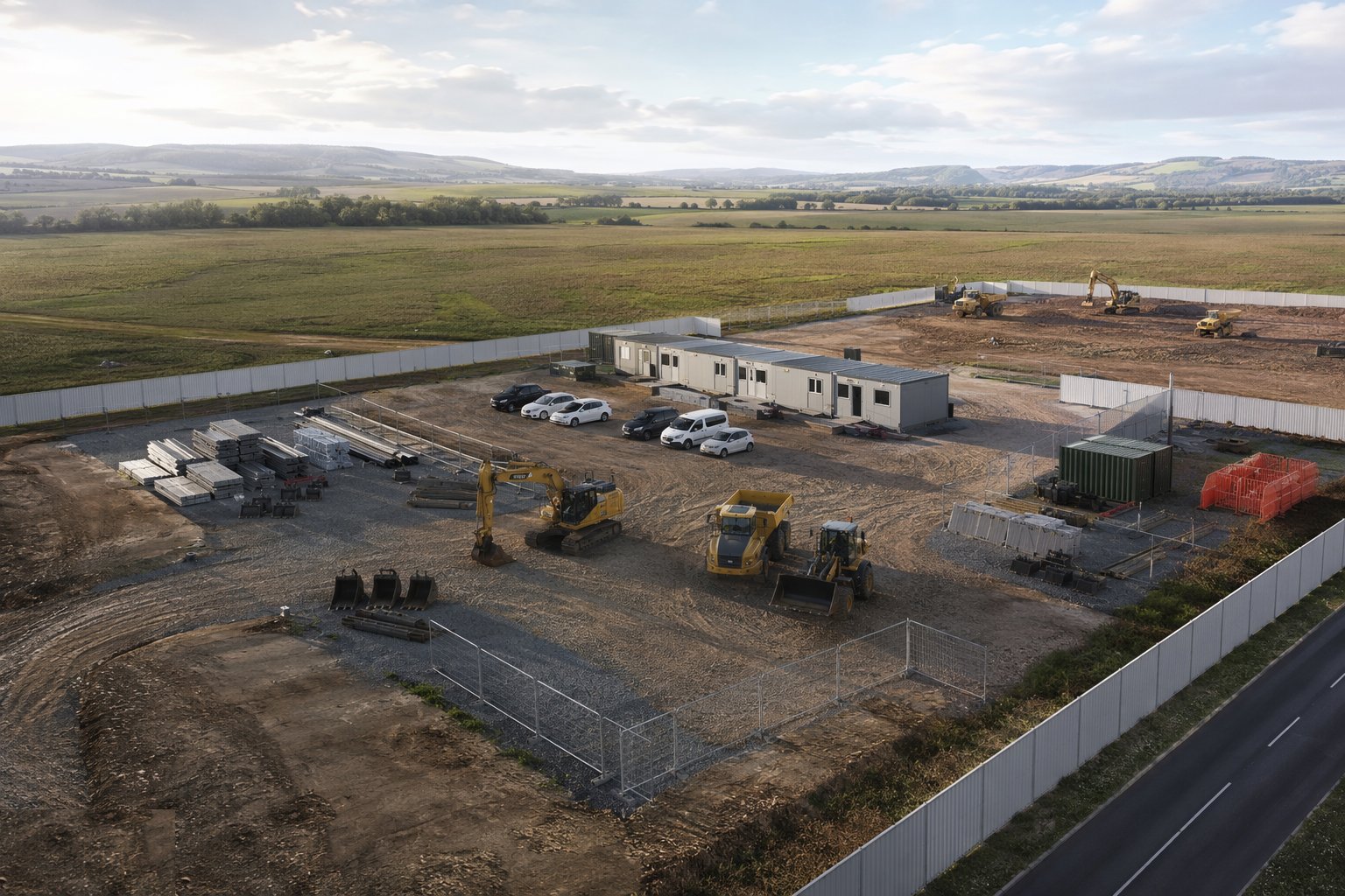 Set out welfare, compound and storage — Greenfield set-up, step 5