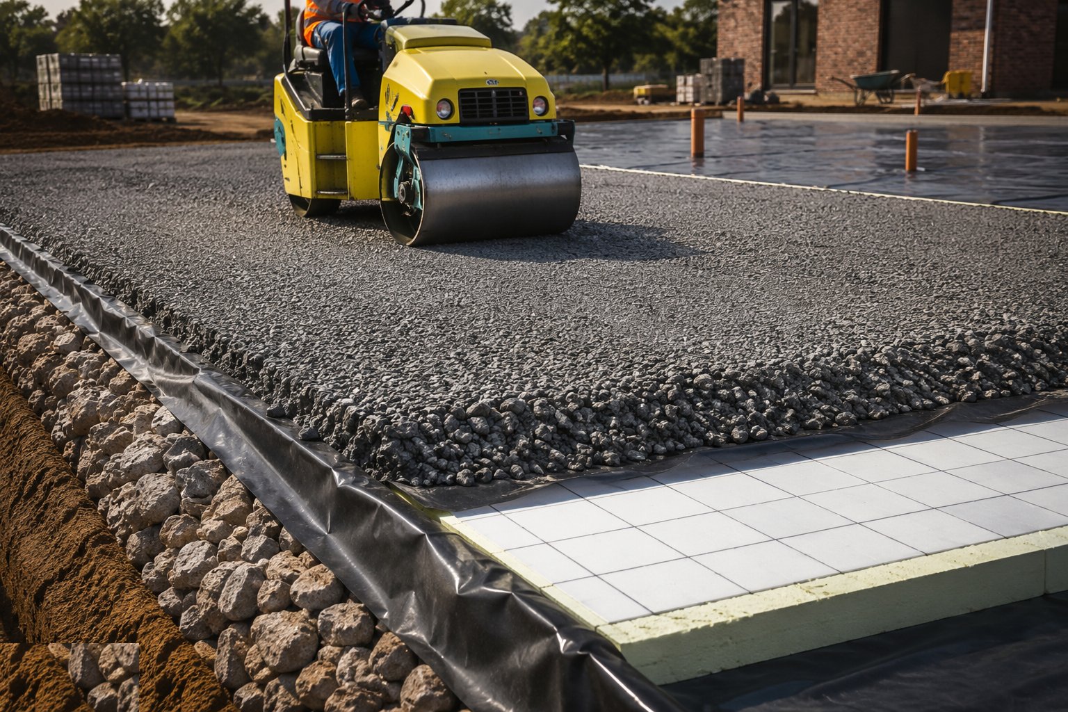 Lay and compact the sub-base in layers — Ground-bearing slabs, step 2