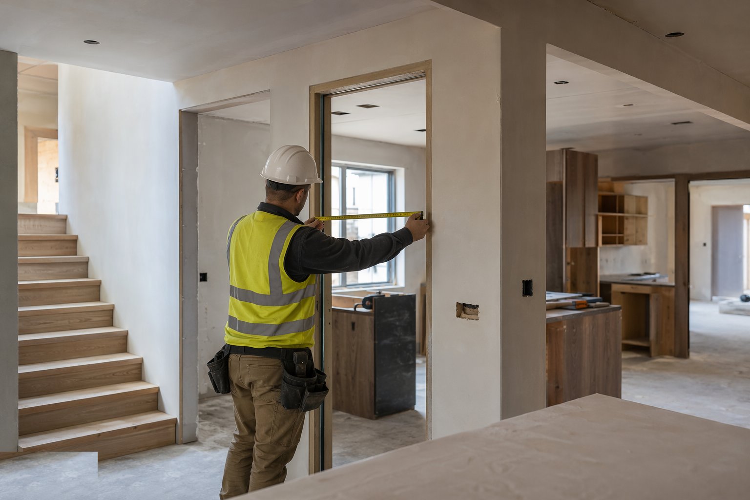 Survey the openings and rooms — Joinery: stairs, kitchens, doors, step 1
