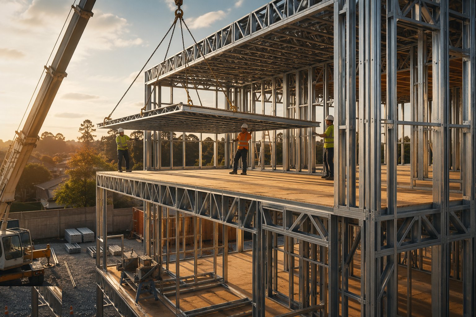 Install floors and the next lift — Light gauge steel framing, step 3