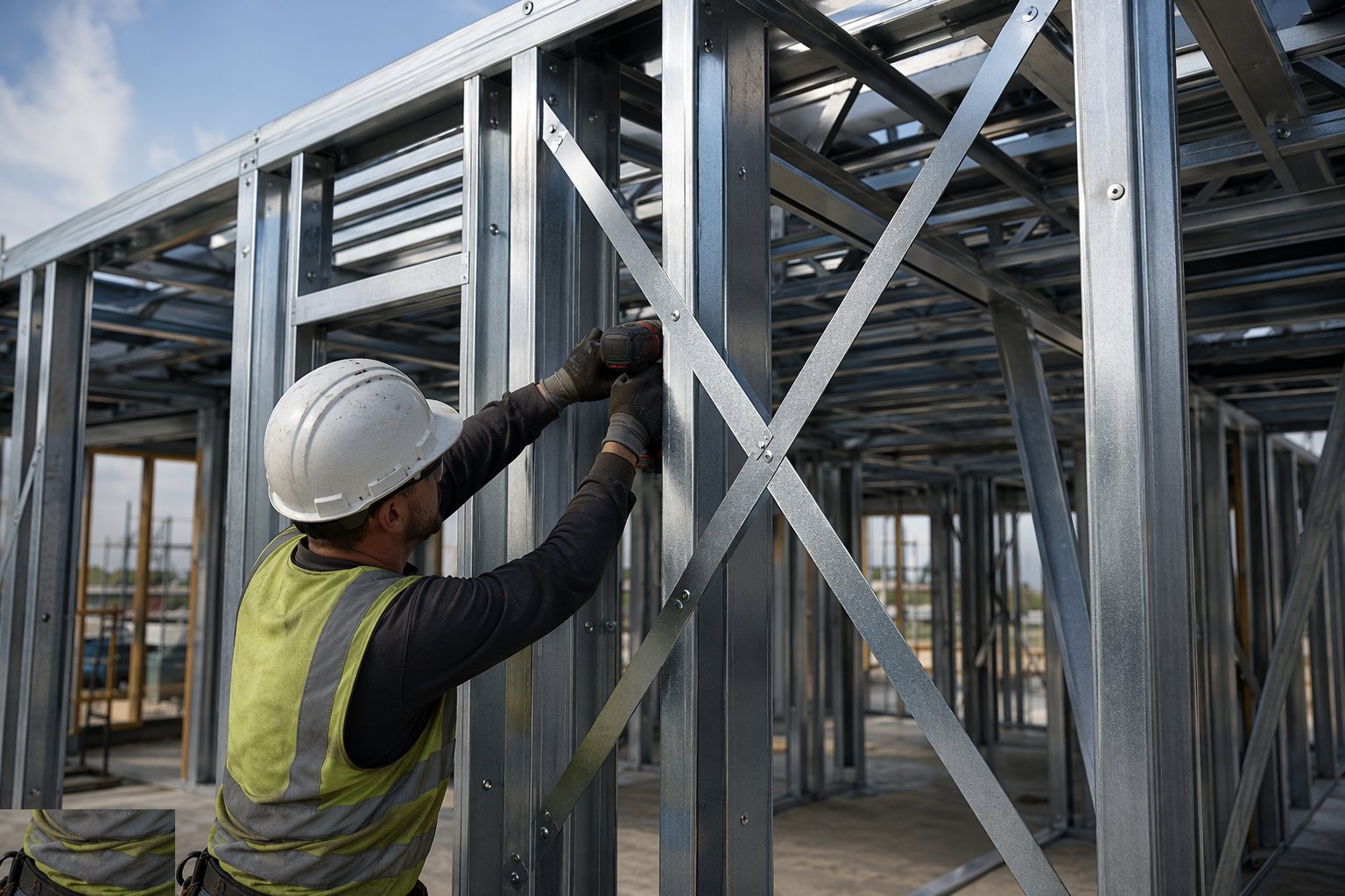 Fix the bracing straps and system ties — Light gauge steel framing, step 4