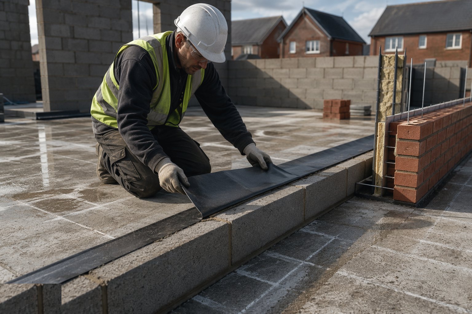 Set out and bed the DPC — Masonry cavity walls, step 1