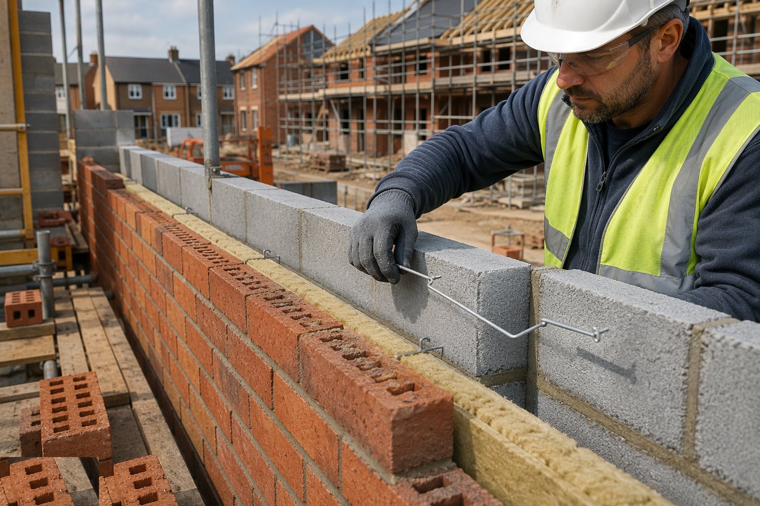 Hold the cavity clean and set the ties — Masonry cavity walls, step 3