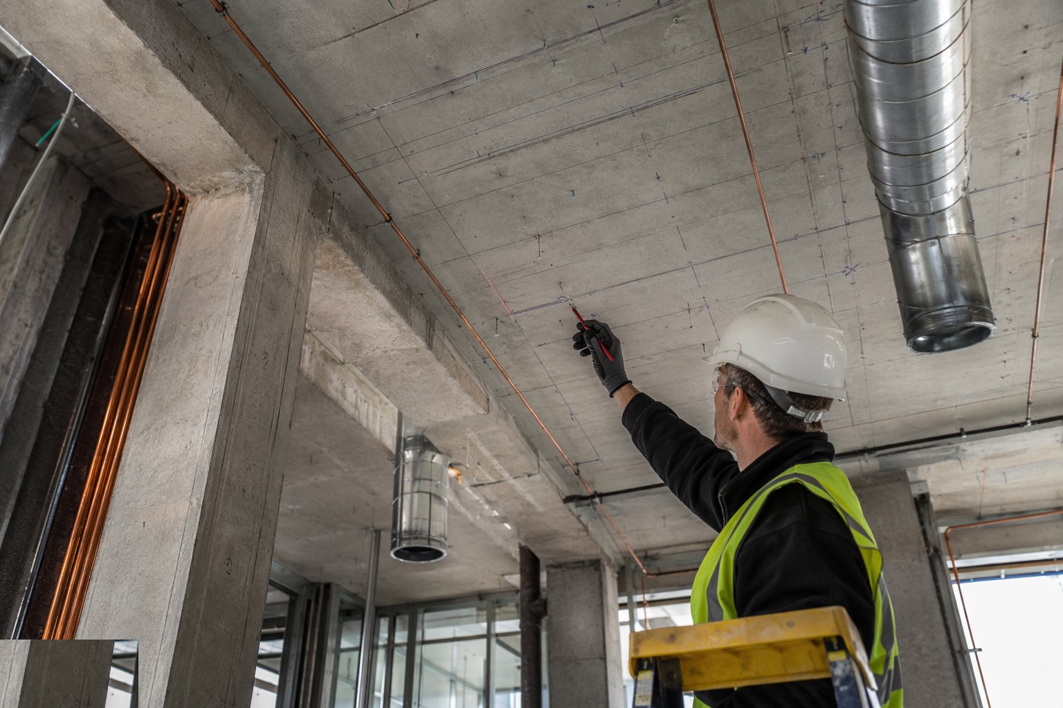 Set out from the coordinated ceiling plan — Mechanical: ventilation and heating distribution, step 1