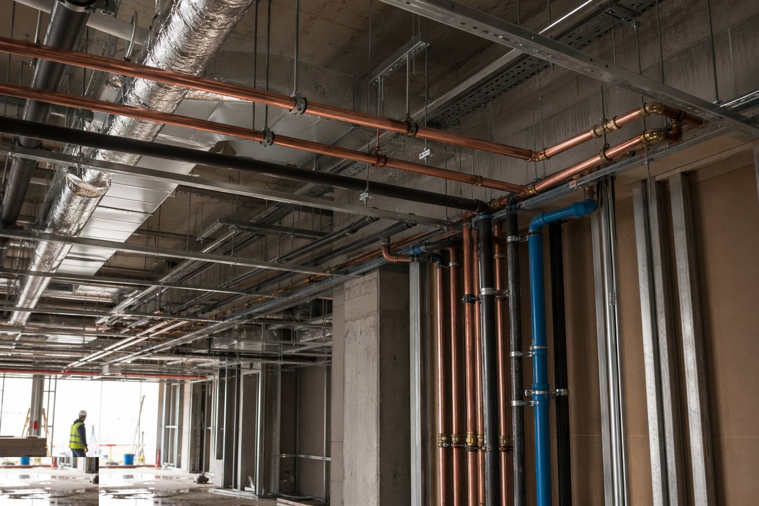 Run the heating and chilled pipework — Mechanical: ventilation and heating distribution, step 4