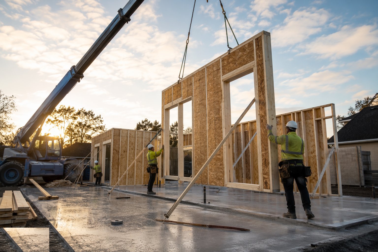 Stand and brace the panels in sequence — Open-panel timber frame, step 2