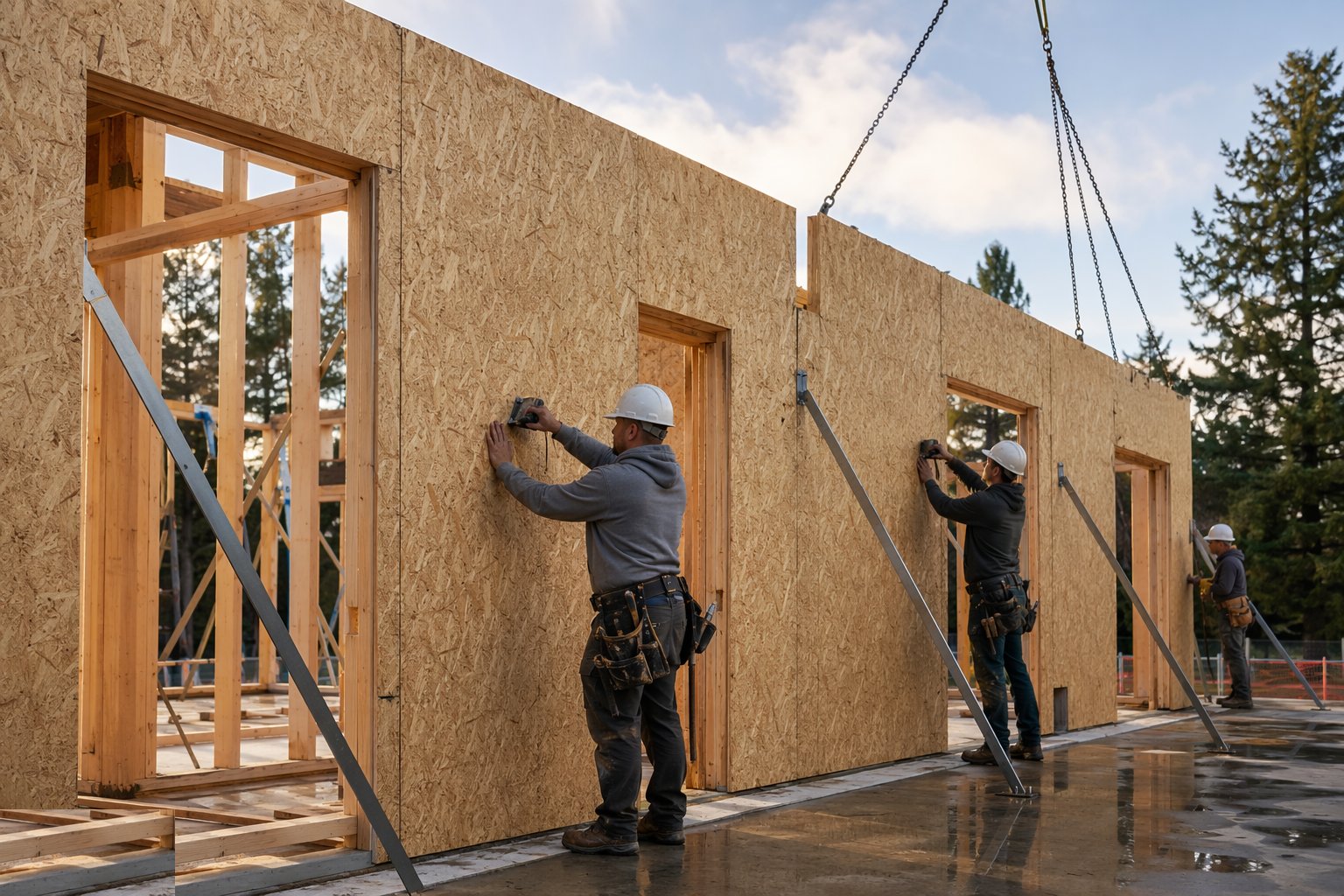 Nail the sheathing to the racking schedule — Open-panel timber frame, step 3