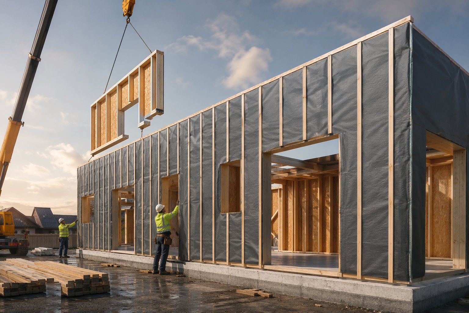 Fit membranes, batten the cavity and close the shell — Open-panel timber frame, step 4