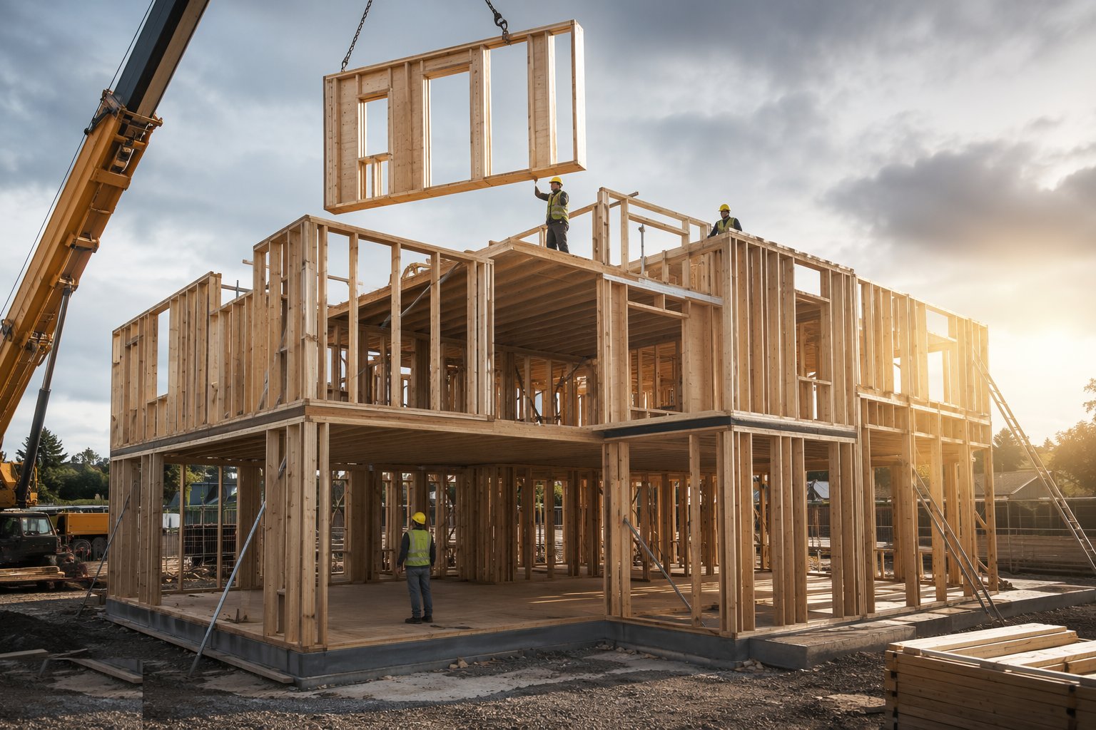 Install floors, roof and internal frame — Open-panel timber frame, step 5