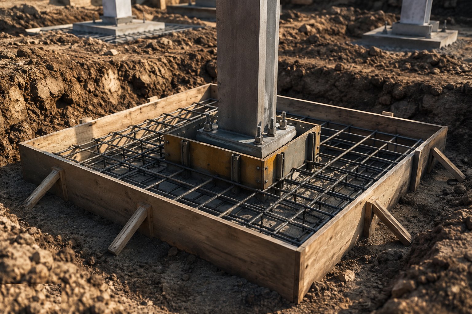 Blind, fix reinforcement and set the template — Pad foundations, step 3