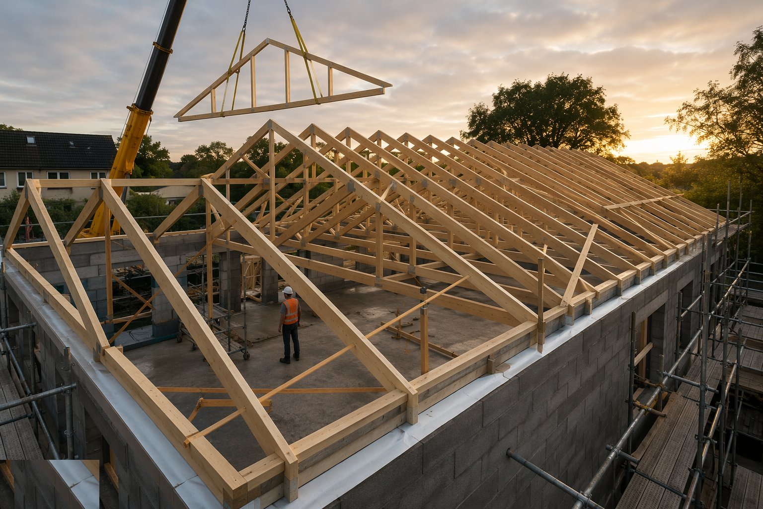 Set, space and temporarily brace — Pitched roofs with trussed rafters, step 2