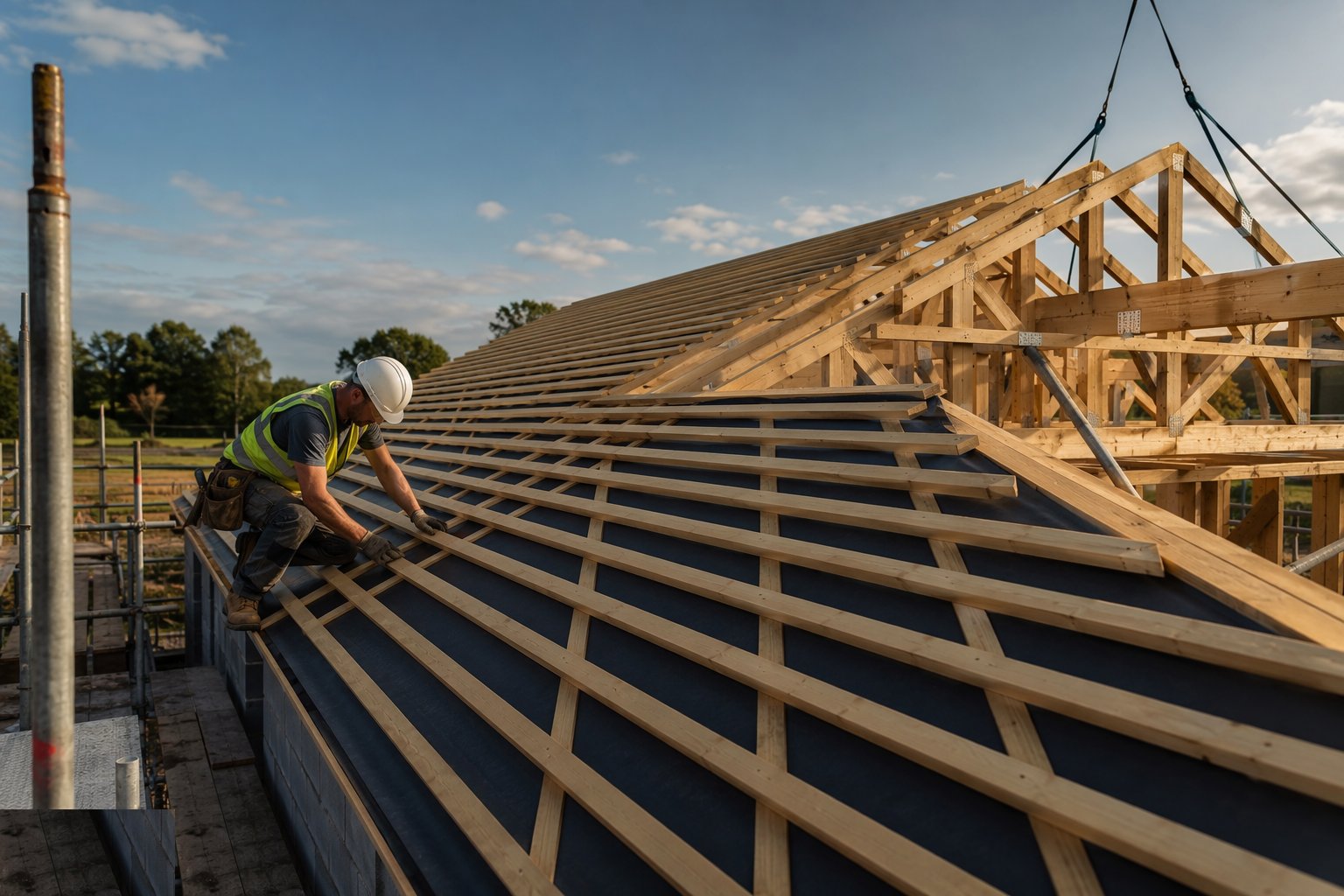 Gauge and fix the battens — Pitched roofs with trussed rafters, step 5