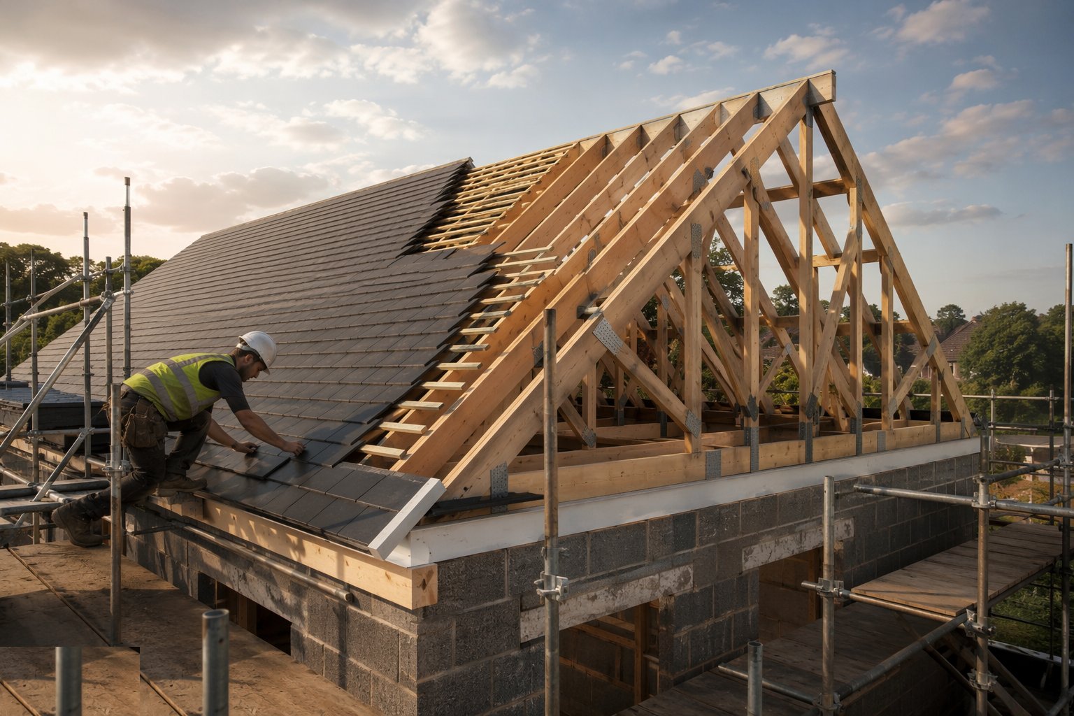 Tile, fix to the wind schedule and detail the edges — Pitched roofs with trussed rafters, step 6