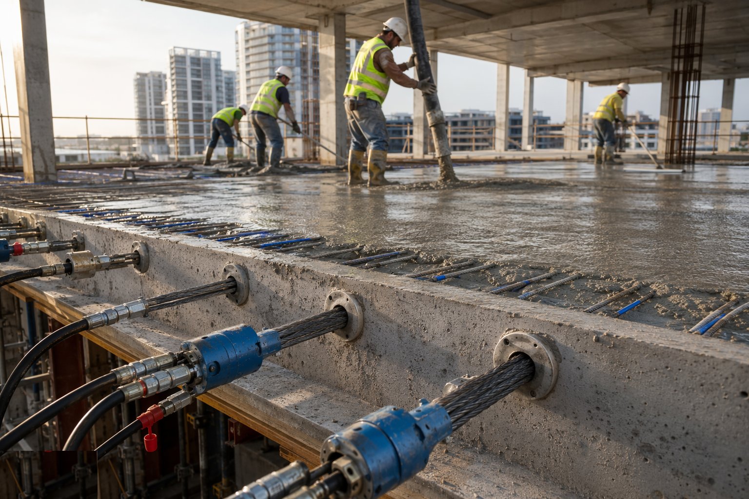 Pour with tendon protection — Post-tensioned slabs, step 3