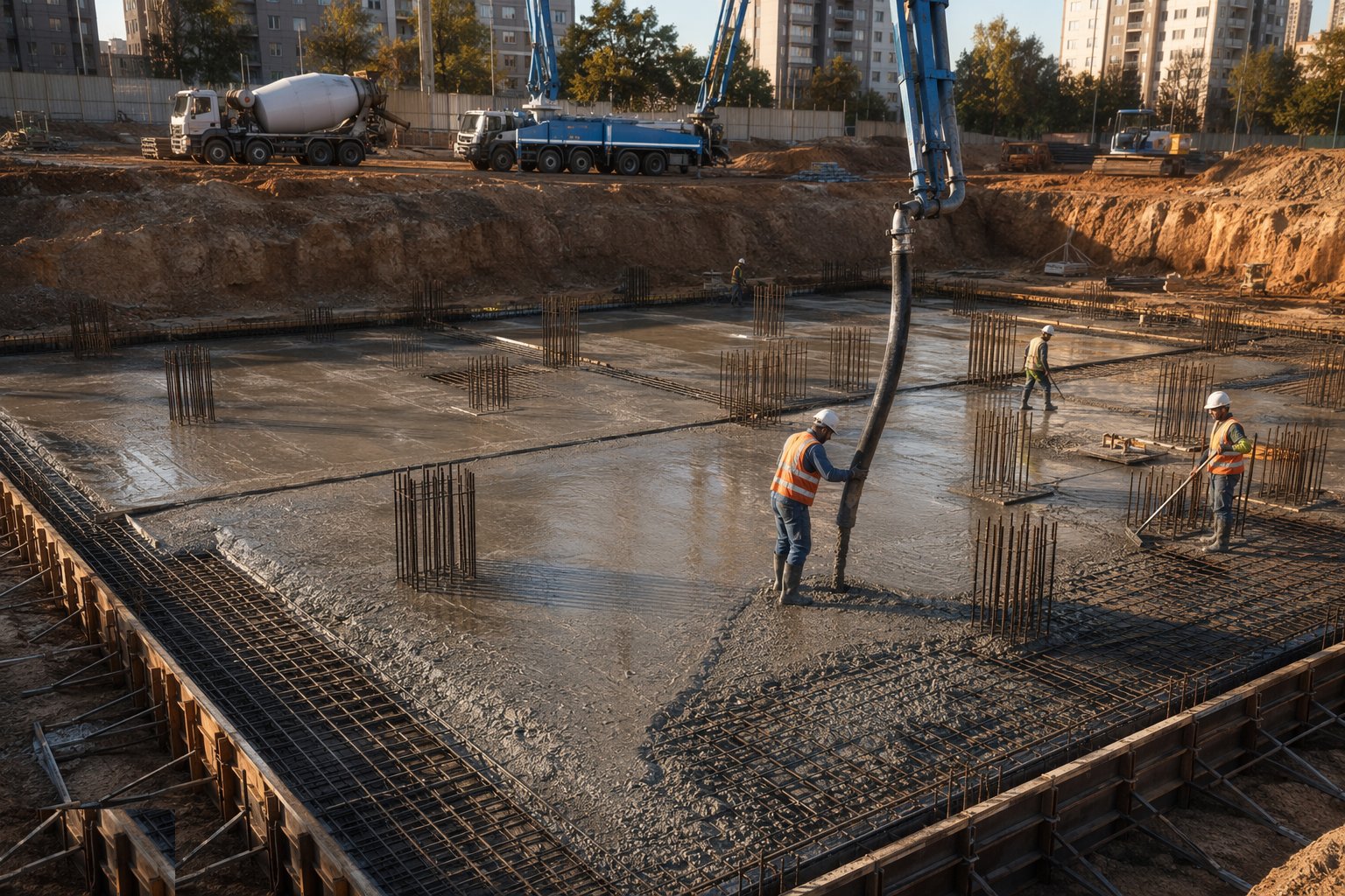 Pour continuously with thermal and joint control — Raft foundations, step 5