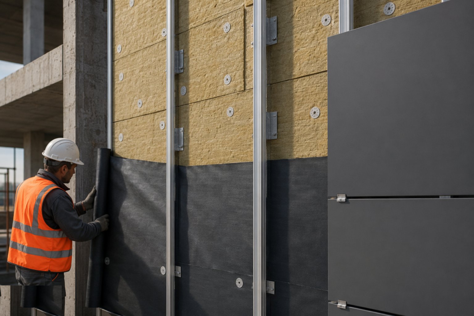 Fix insulation and the membrane layer — Rainscreen cladding, step 3