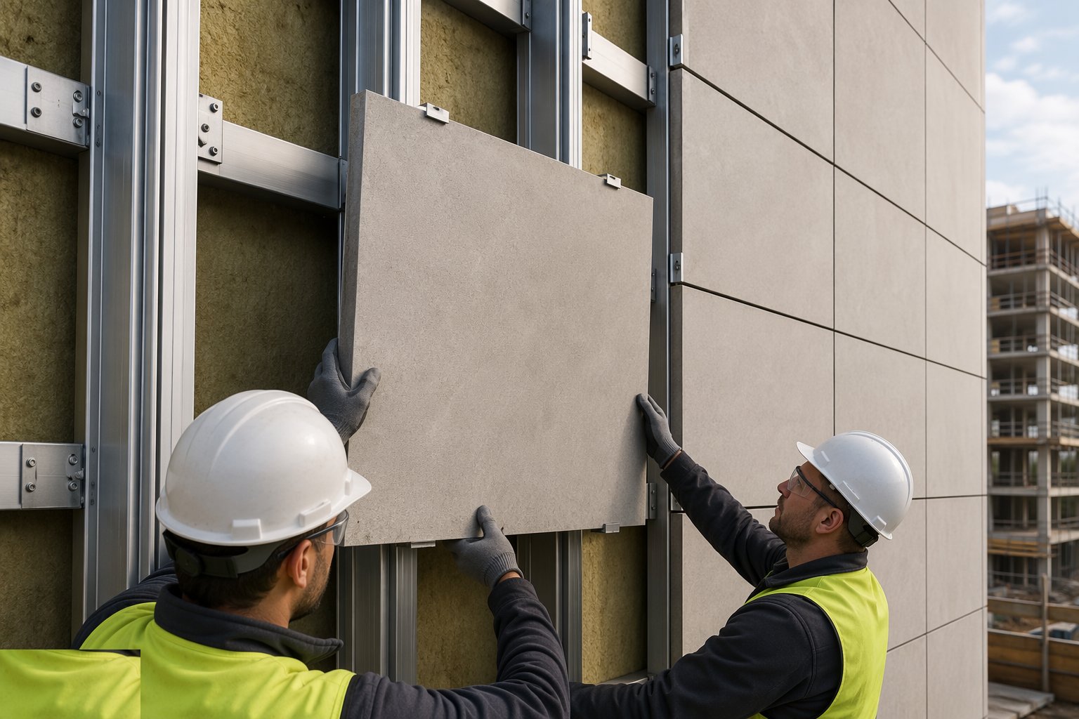 Hang the panels to line and schedule — Rainscreen cladding, step 5