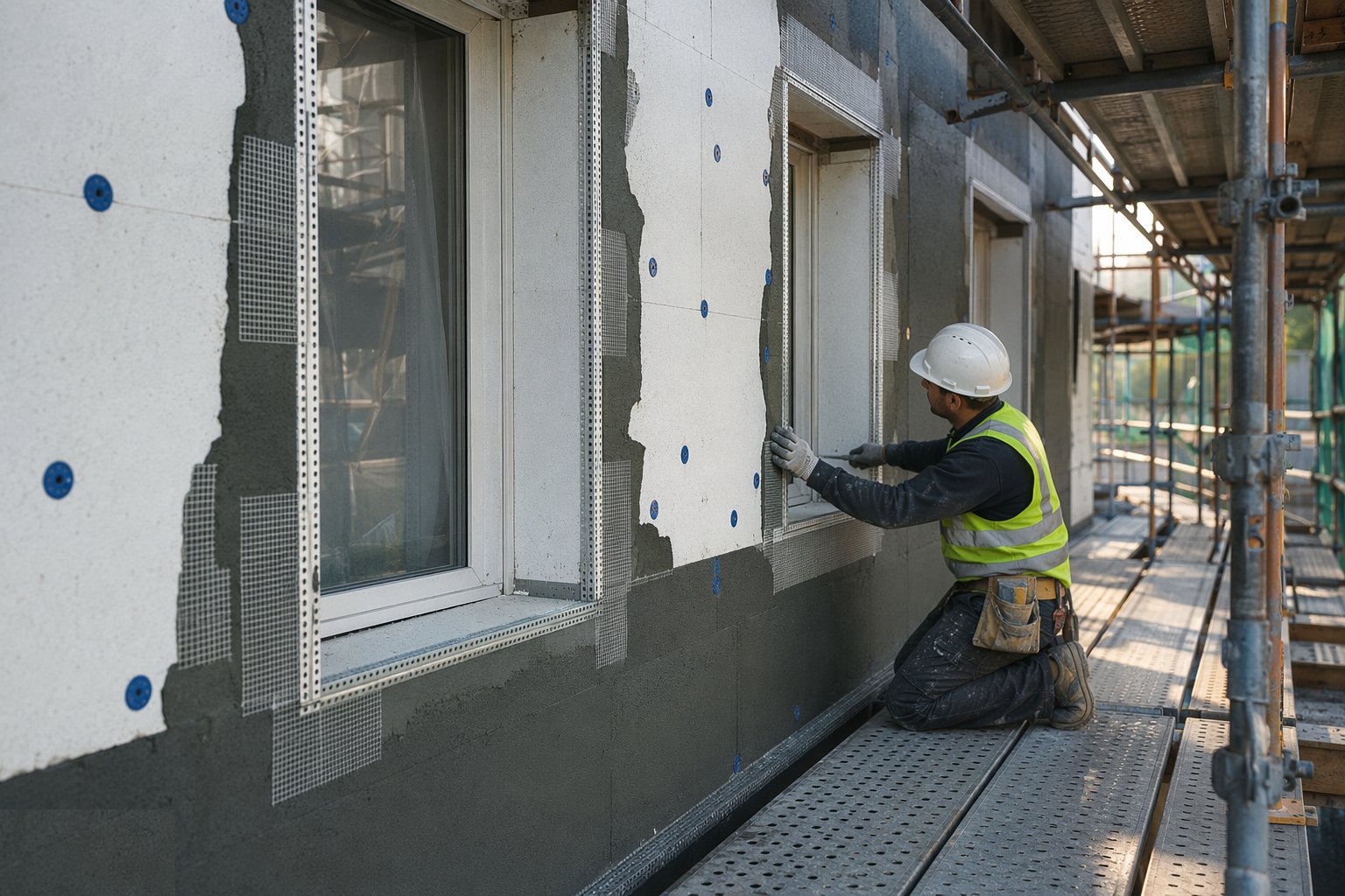 Install beads, tracks and reinforcement details — Render and EWI systems, step 3
