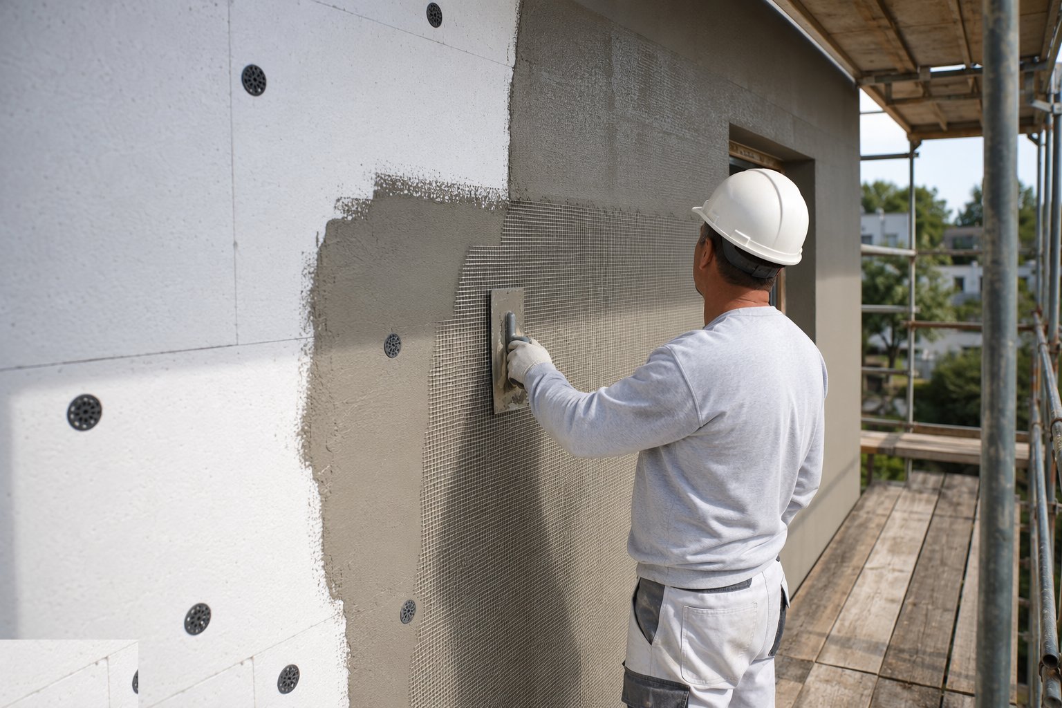 Apply the basecoat and embed the mesh — Render and EWI systems, step 4