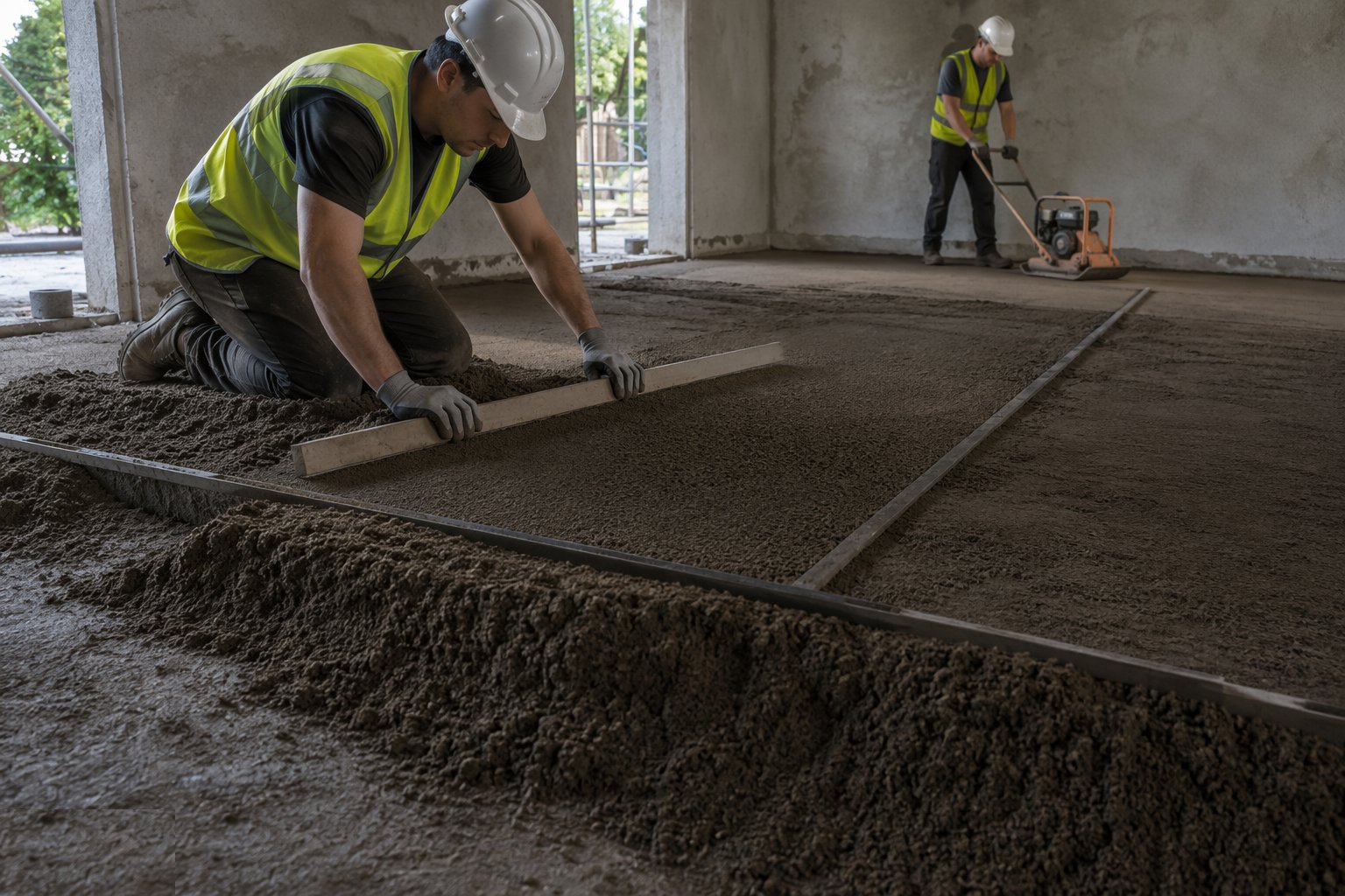 Lay, compact and rule to level — Sand-cement screed, step 3