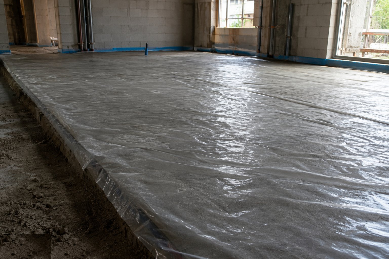 Cure and protect the first week — Sand-cement screed, step 5