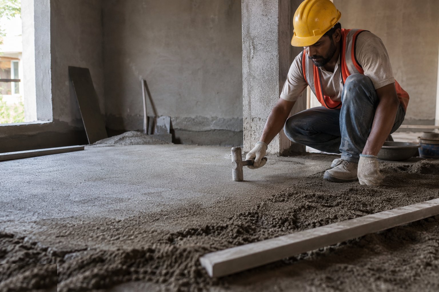 Test soundness and moisture before finishes — Sand-cement screed, step 6