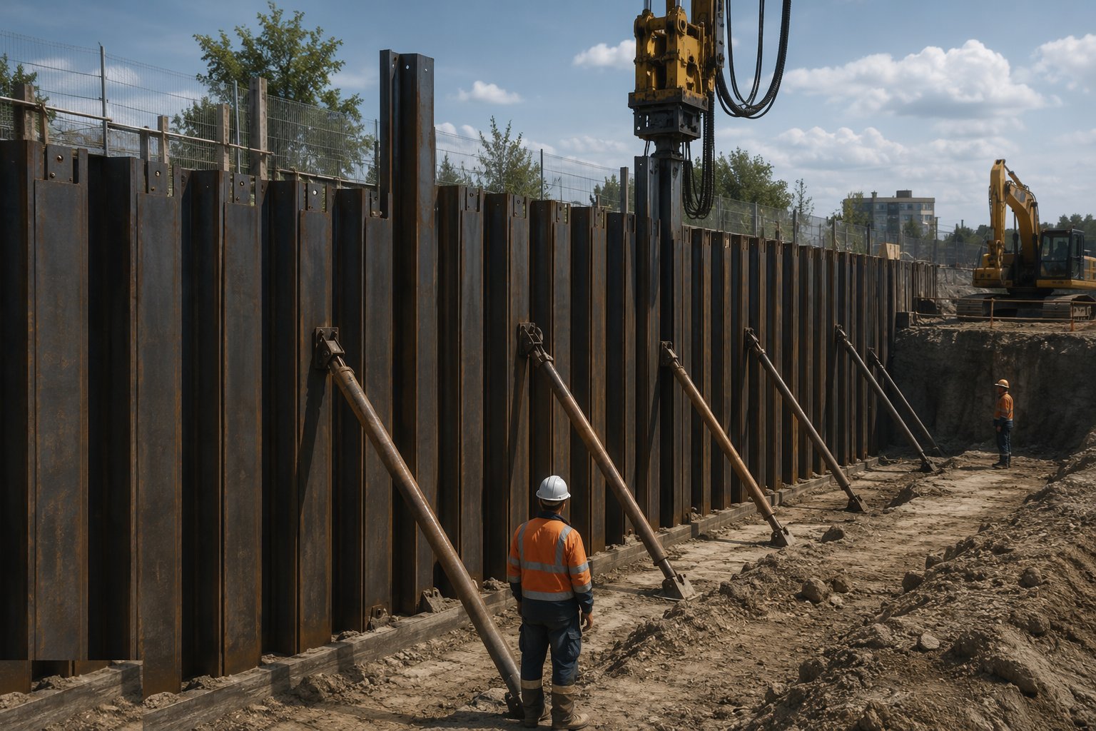 Prop the wall as the dig descends — Sheet pile walls, step 4