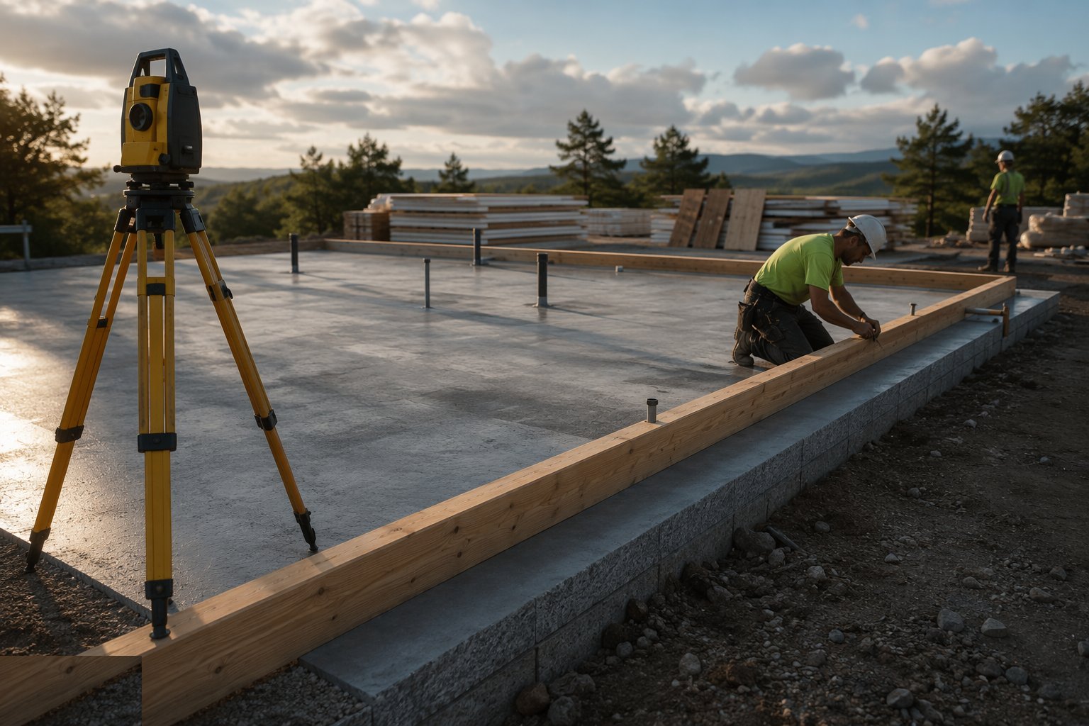 Survey the base and set the sole plates — SIPs — structural insulated panels, step 1