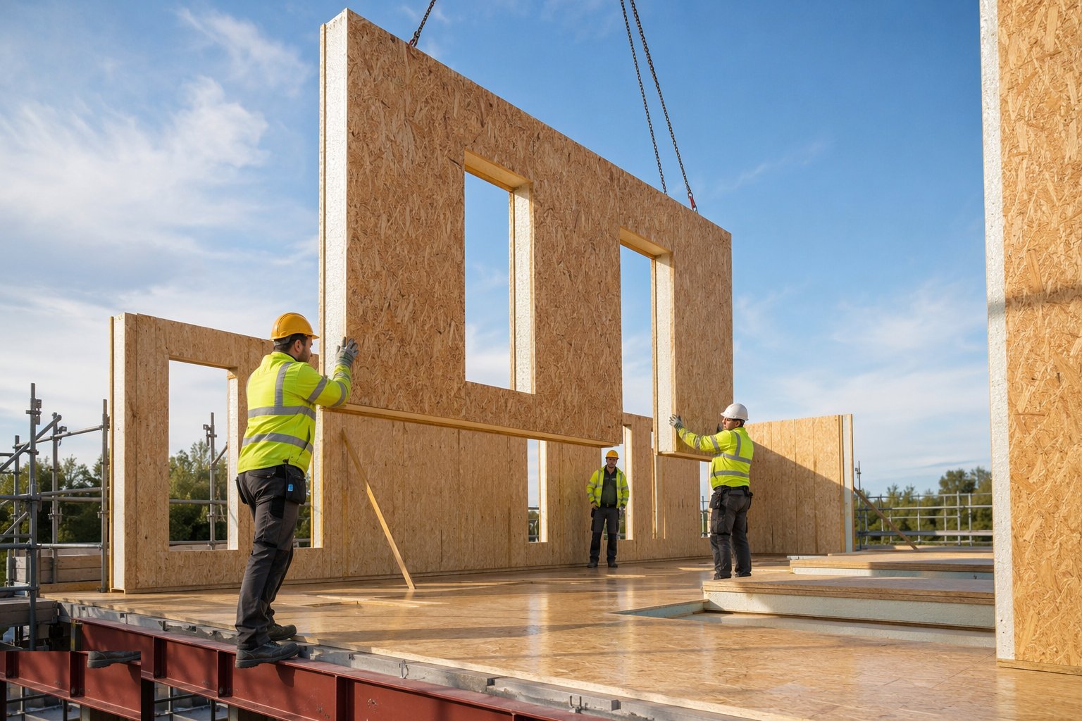 Stand and joint the wall panels — SIPs — structural insulated panels, step 2
