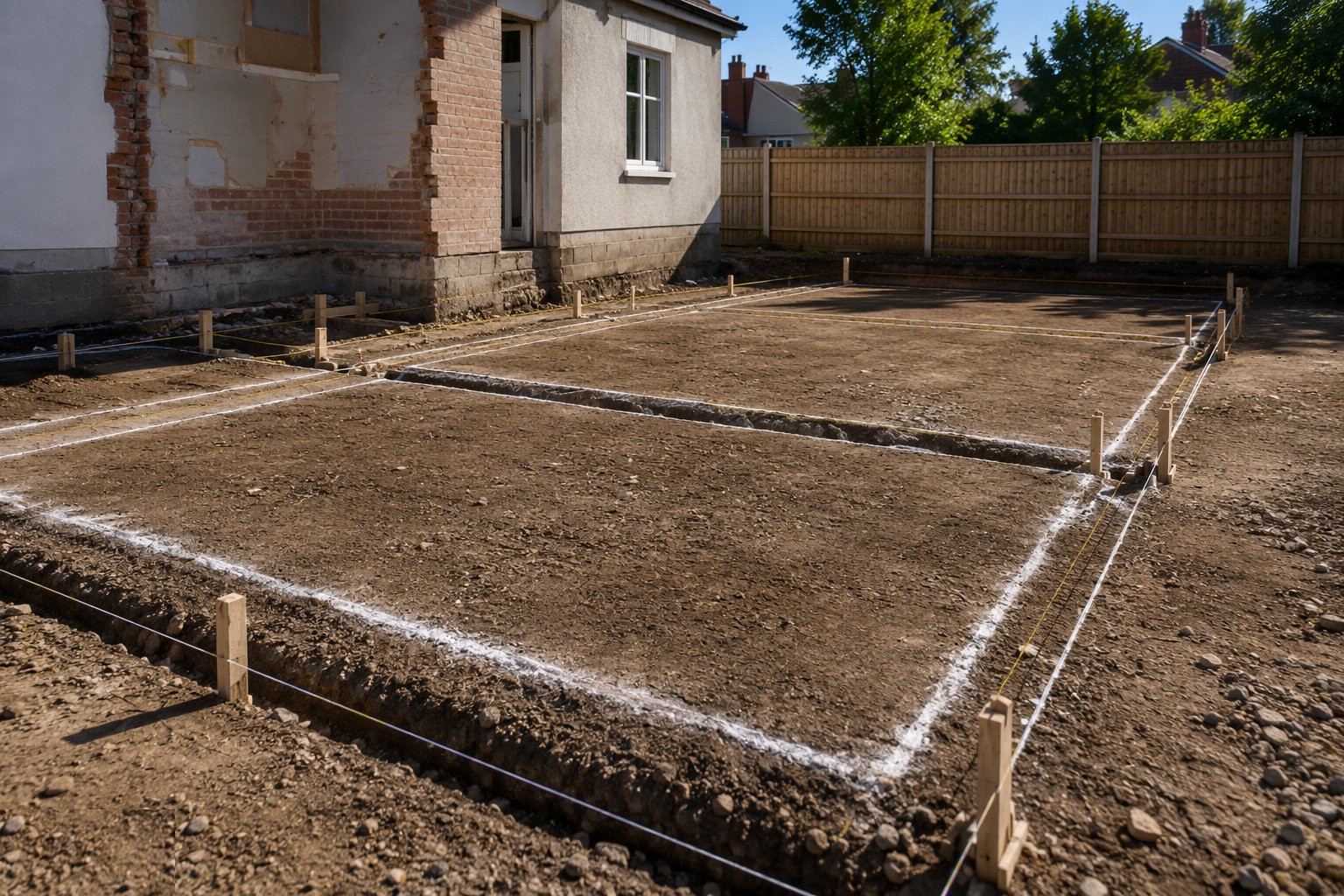Set out the trenches from the control points — Strip foundations, step 1
