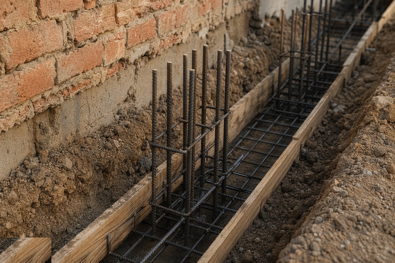 Fix reinforcement and starters where designed — Strip foundations, step 4